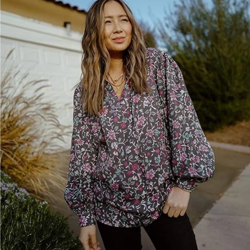 The Drop Spreadfashion Women's Size XL Floral Print Long Sleeve Shirt blouse